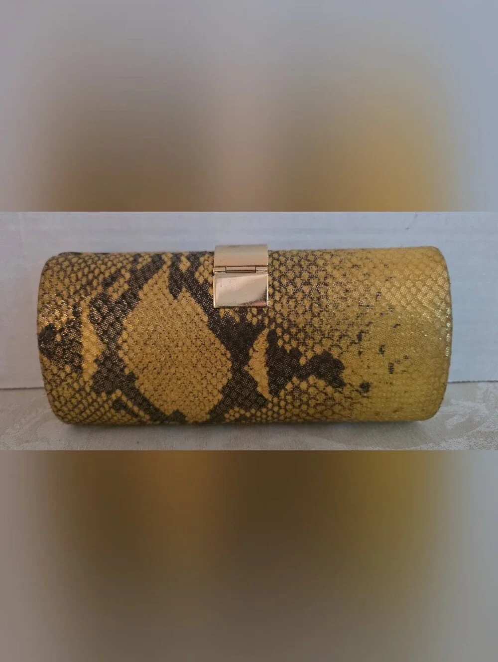 Banana Republic Yellow & Black Metallic Snakeskin Leather Hardshell Clutch